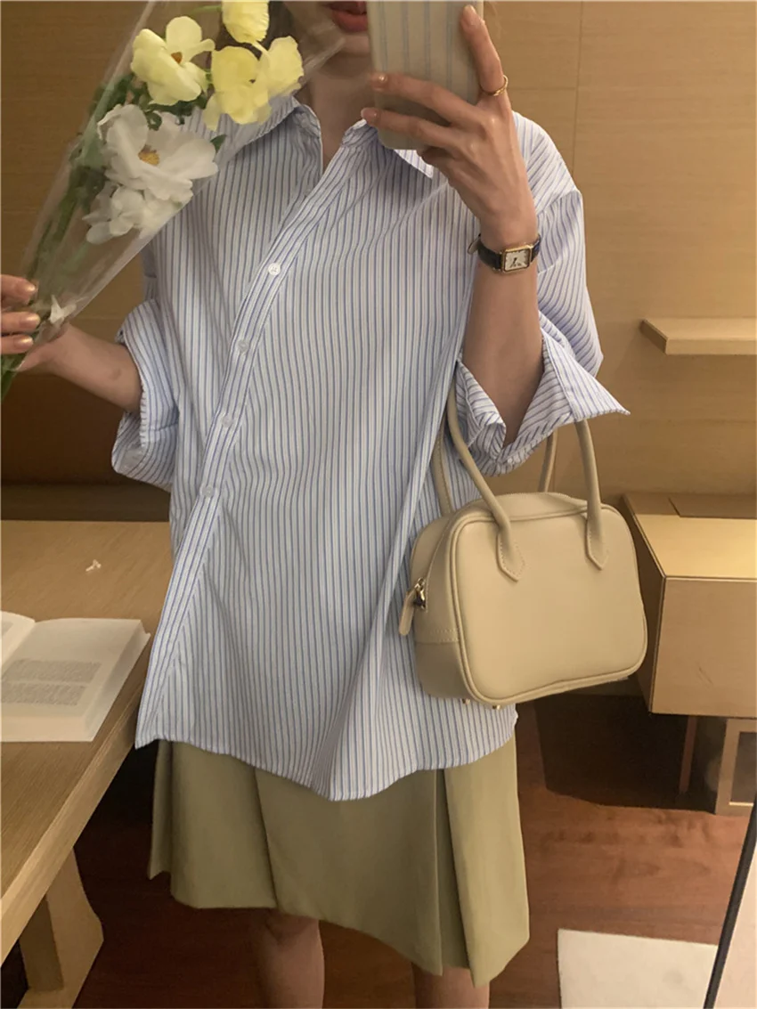 Рубашка Alien Kitty Женская с косым воротником шикарная приталенная рабочая одежда