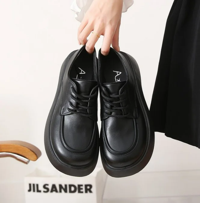 

Однотонные Простые повседневные женские туфли на шнуровке на весну и осень Новый стиль Британский ретро студенческий стиль Маленькая кожа