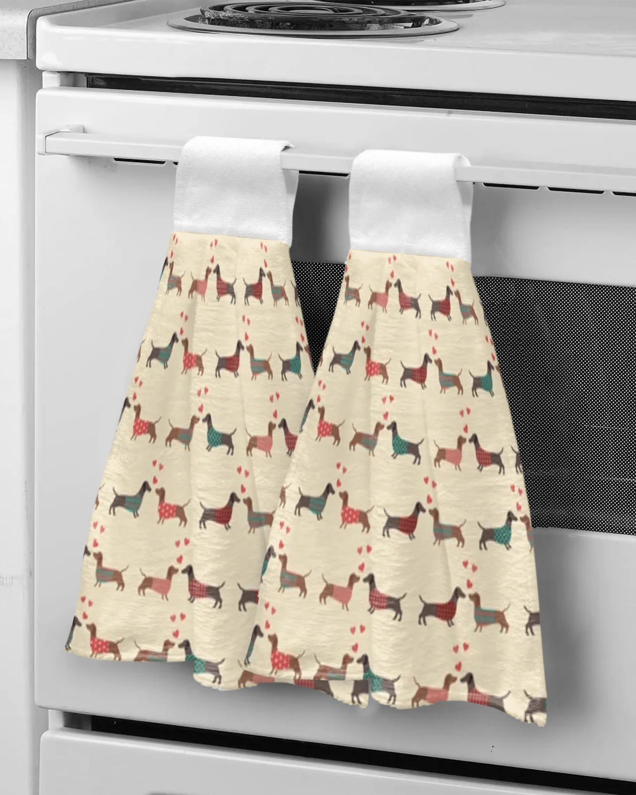

Dachshunds With Red Hearts Hand Towels For Bathroom Absorbent Microfiber Kitchen Towel Tableware Cleaning Towel