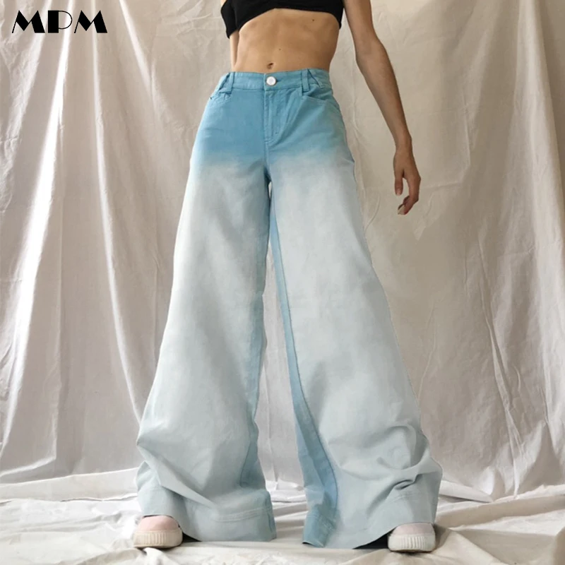 

Gradient Wash Blue High Waist Women's Big Loose Jeans Fashion Ladies Wide Leg Mopping Pants Casual Flared Pants Summer New