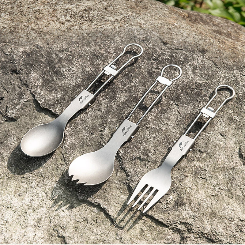 

Naturehike Titanium Dinnerware Portable Folding Spoon Fork Steak Knife Set Travel Cutlery Kitchen Chopsticks Tableware with Bag