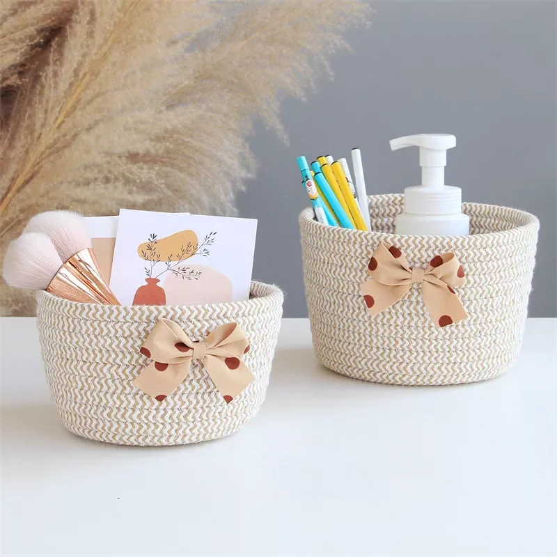 

2023NEW Cotton Rope Storage Basket Weaving Nordic Sundries Baby Toys Dirty Clothes Finishing Baskets Desktop Small Organizer Box