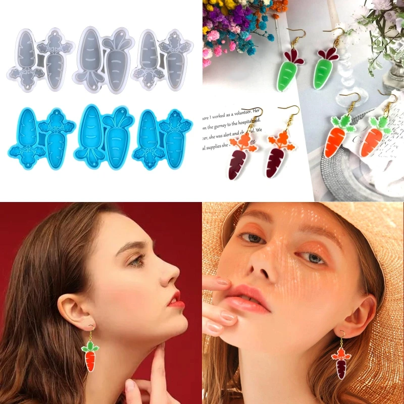 

DIY Carrot Shape Resin Earring Molds with Hanging Hole Vegetable Dangle Earring Pendant Resin Mould Jewelry Charms Casting Tool