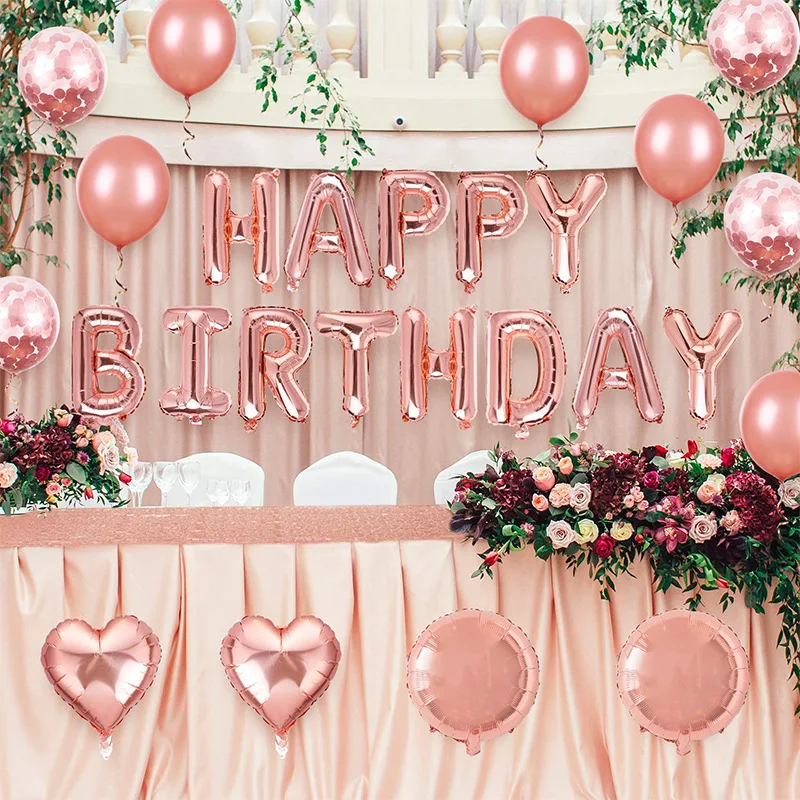 Набор воздушных шаров с надписью на день рождения 16 дюймов розовое золото