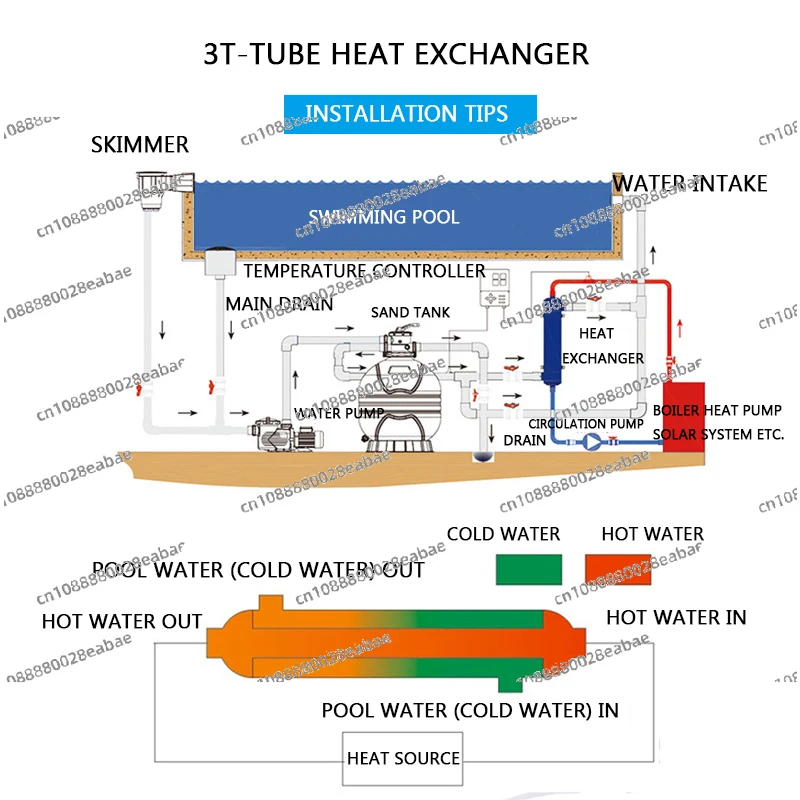 Теплообменник для холодной и горячей воды бассейна спа теплообменник из