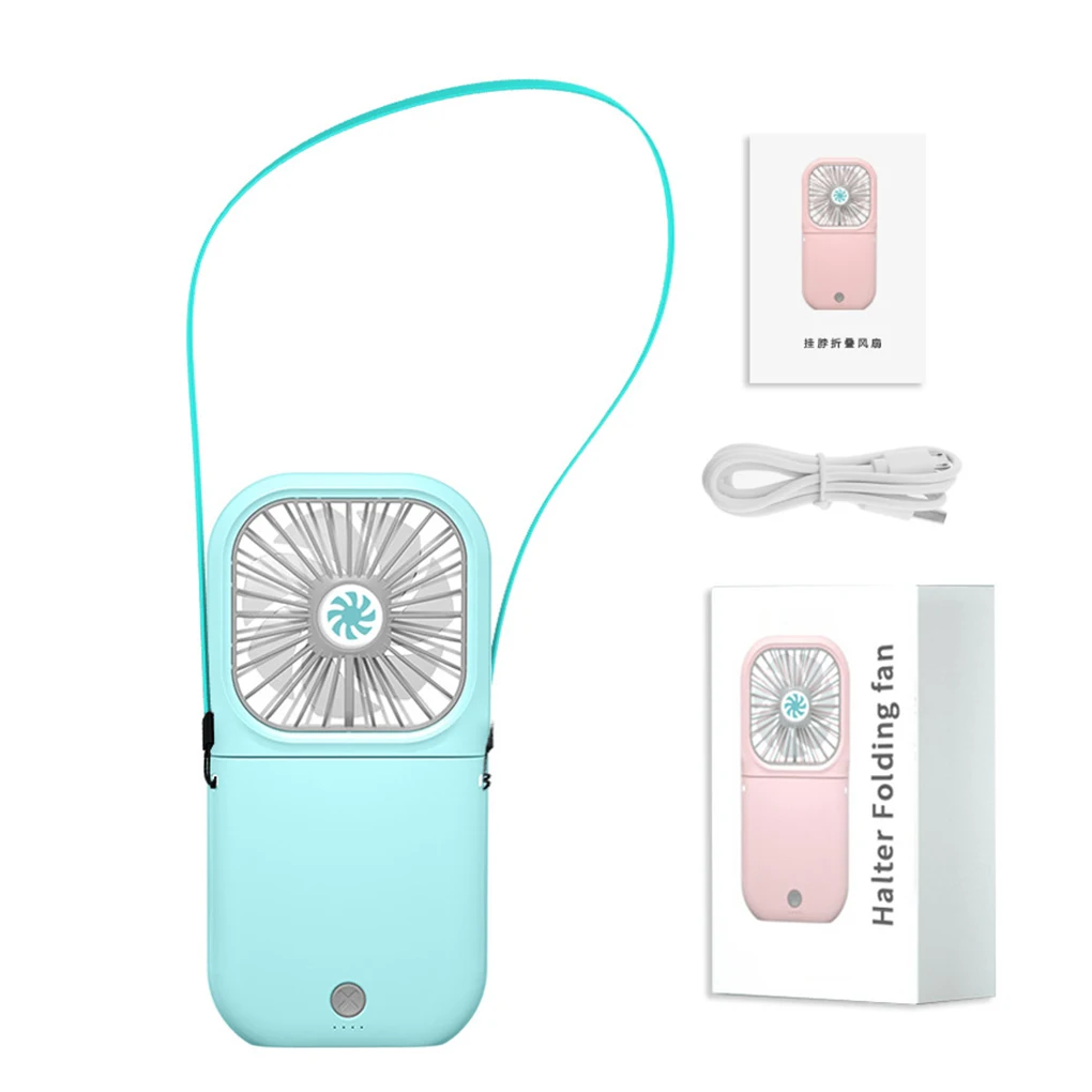 

USB Mini Electric Fan Summer Portable 3 Gears Foldable Rechargeable Plastic Cooling Fan with Lanyard