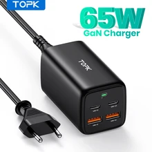 TOPK B15-C4 65W GaN Charger Quick Charge QC 4.0 3.0 Type C USB-C PD AFC Desktop Fast USB Charger for iPhone 12Pro Macbook Laptop