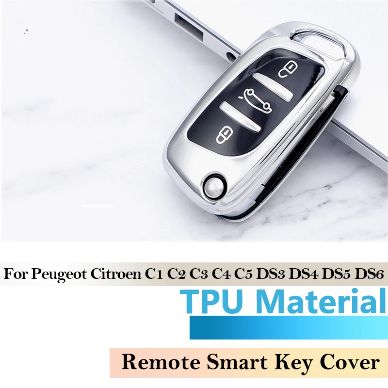 

Чехол для Peugeot Citroen C1 C2 C3 C4 C5 DS3 DS4 DS5 DS6, мягкий ТПУ чехол для ключей с 3 кнопками и полным покрытием, автомобильные аксессуары