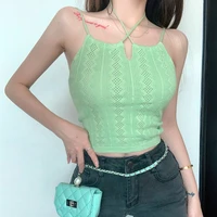 sexy knitted halter camis tank top corset women summer y2k lace crop top hot girl sleeveless camisole top korean fashion clothes