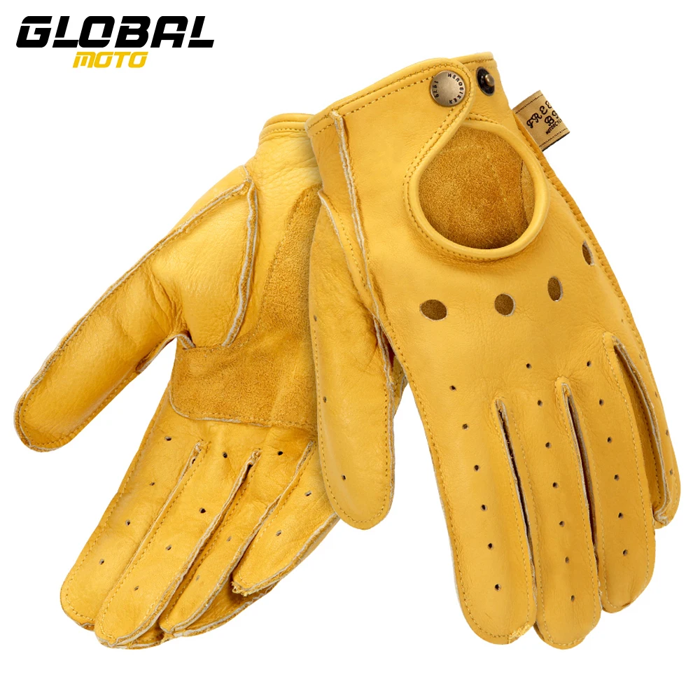 Мужские мотоциклетные перчатки из натуральной кожи в стиле ретро |