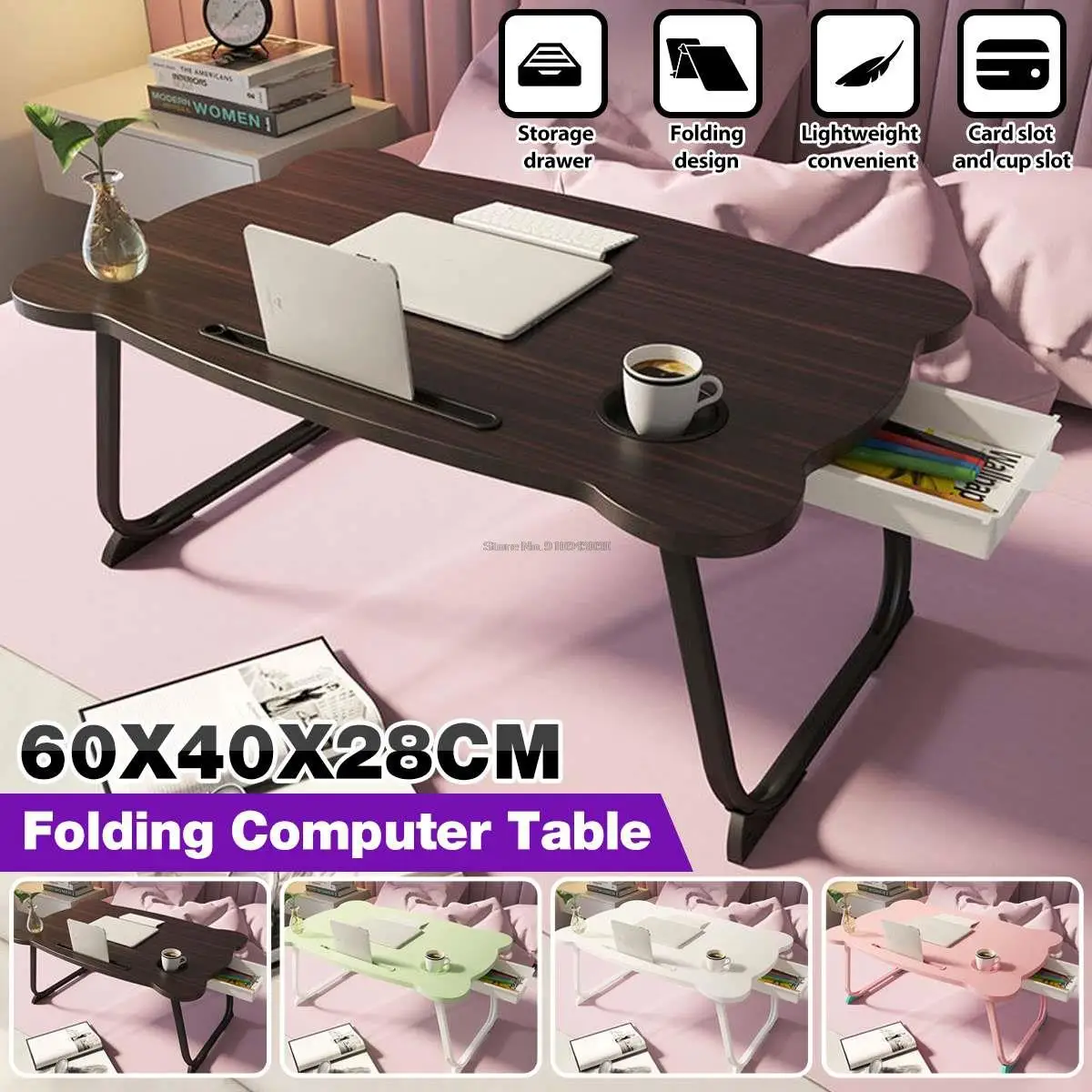 

Multi-functional Folding Laptop Stand Holder Study Table Desk Wooden Foldable Computer Desk for Bed Sofa Tea Serving Table Stand