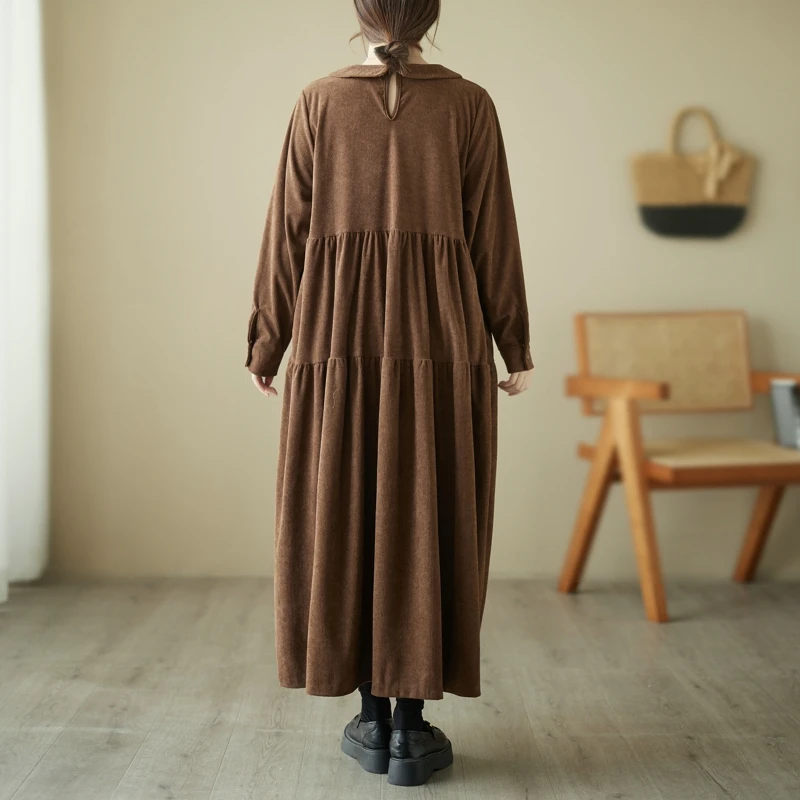 Внешняя торговля Женская одежда Счетчик Вельветовый кукольный воротник Платье с