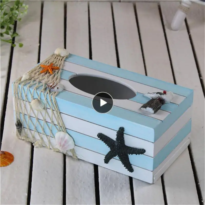 

Creative Handkerchief Box Mediterranean-style 24cm Paper Tissue Box Decorative Wooden Napkin Holder Living Room Decoration