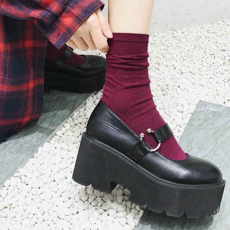 Women Platform Lolita Mary Jane Shoes Chunky High Heels Round Toe Cosplay Pumps Girls Black Gothic Student Shoes Plus Size 42