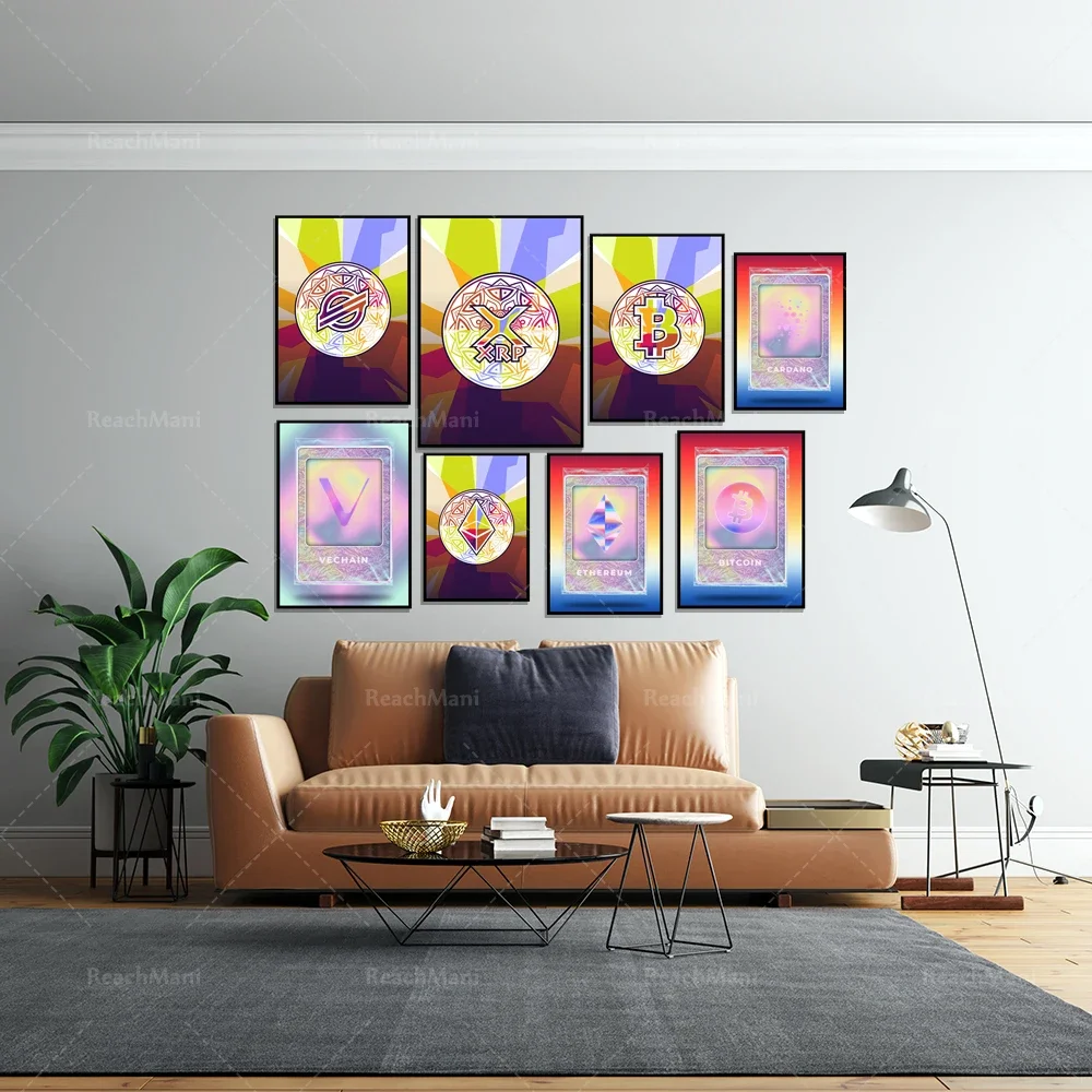Crypto Colorful Gradient Aesthetic Canvas Poster Xrp Cardano Bitcoin Solana Decentraland Ethereum Cryptocurrency Home Decor