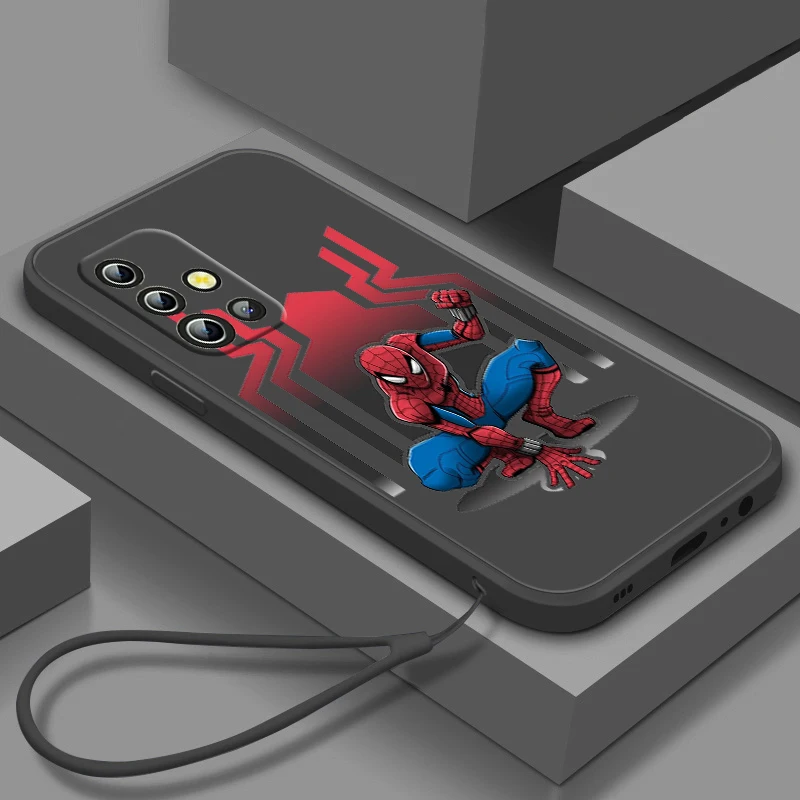 

Spiderman Marvel Hero For Samsung A04 S A71 A51 A42 A41 A30 A32 A21S A12 A11 A01 A02 4G 5G Liquid Rope Phone Case