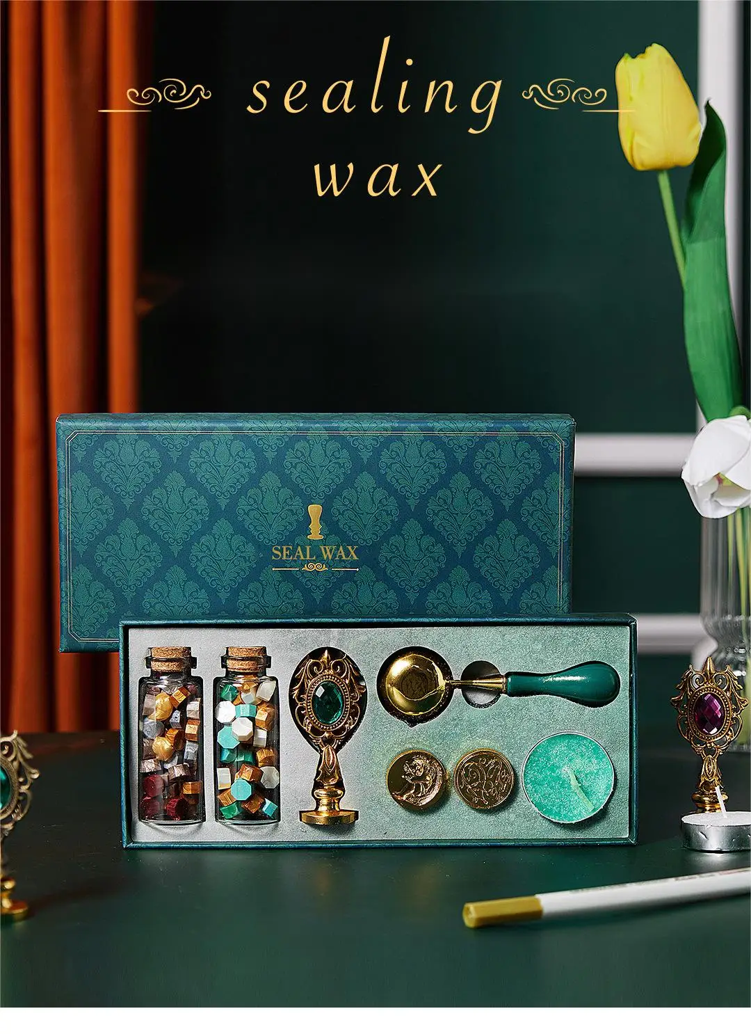 

Винтажная подсветка, набор в подарочной коробке, герметичные огненные лаковые частицы воска для свадьбы, дня рождения, производство подарочных поздравительных открыток