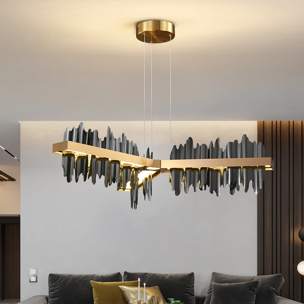 

Creative Led Chandelier For Dining Living Room Black Design Stepless Dimming Hanging Lamp Modern Home Decor Remote Control Light