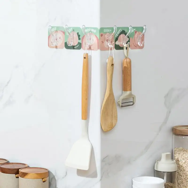 

Non-perforated Traceless Hooks Seamless Self Adhesive Hook Wall-mounted Nail-free Viscose Hook Kitchen Accessories Six Row