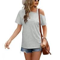 women clothing short sleeved top casual irregular off shoulder womens t shirt skew strapless sleeve top sexy short collar solid