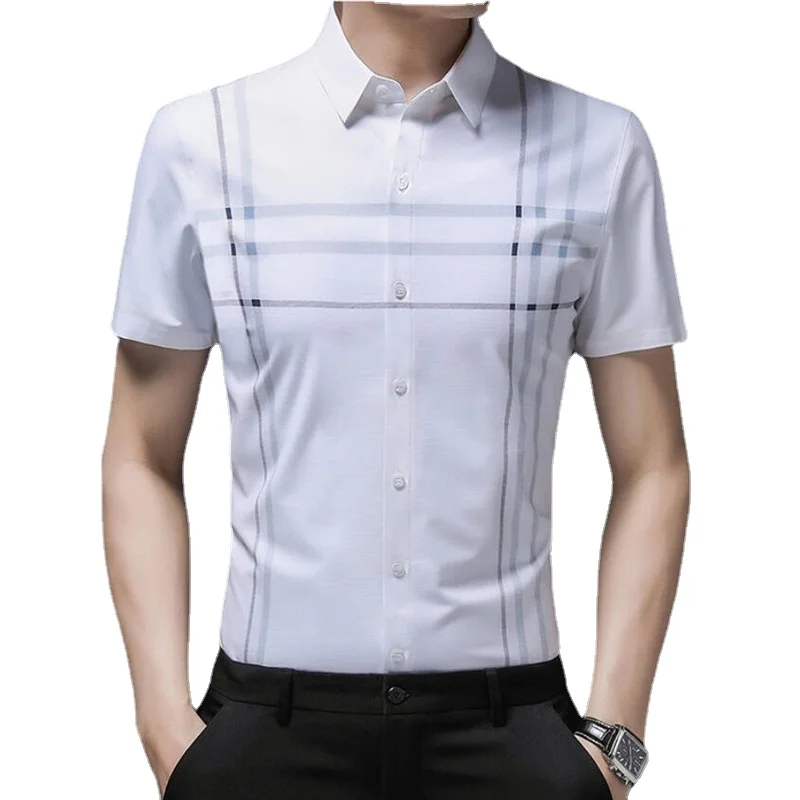 2022 Summer Men's New Fashion Business Casual Thin Breathable Short-Sleeved Shirt Men's Slim Striped Professional Work Shirt