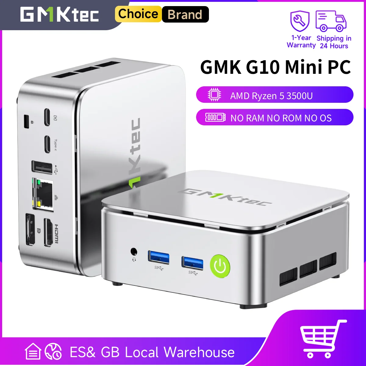 GMKtec G10 Mini PC AMD Ryzen5 3500U (Beats N150/N97) Barebone 2.5GbE NIC LAN HTPC Proxmox Mini Computer,Triple 4K Display WiFi 5