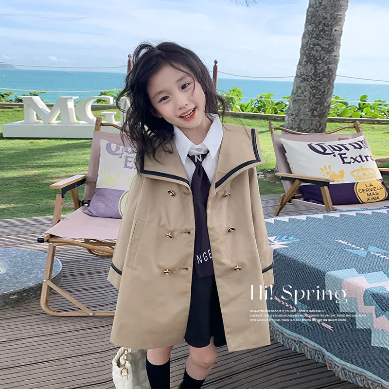 Длинный тренчкот для девочек-подростков на весну-осень 2024 новая модная куртка