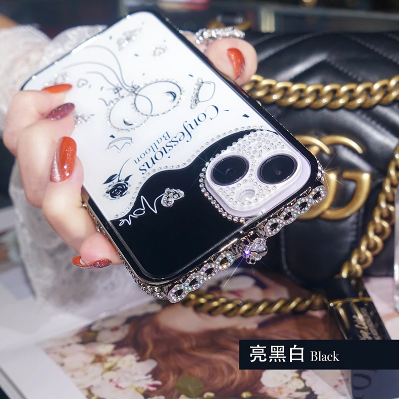 Crystal Glitter Rhinestone Bumper Case For iPhone 14 13 11 12 ProMax Lens Protective Camera Cover for iPhone XsMax X XR 7 8 Plus