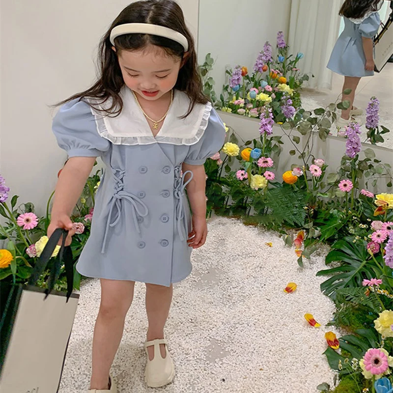 

Летнее платье для девочек, платье для малышей, детское платье, детская модная одежда, Регулируемая Талия, пышные рукава