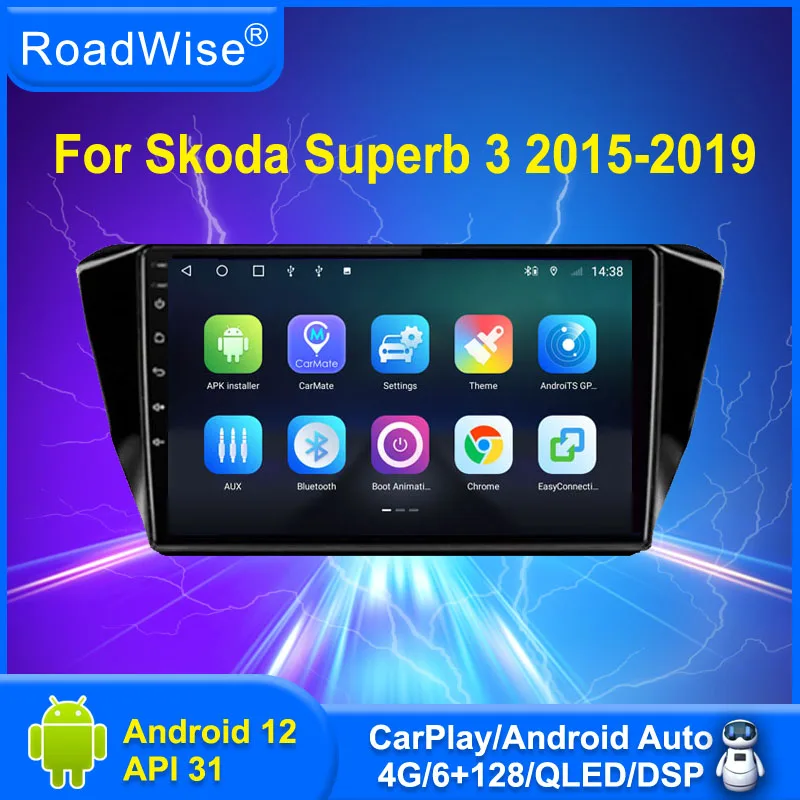 8+256 Android 12 Car Radio Carplay For Skoda Superb 3 2015 2016 2017 2018 2019 Multimedia 4G Wifi DSP GPS BT DVD 2 Din Autoradio