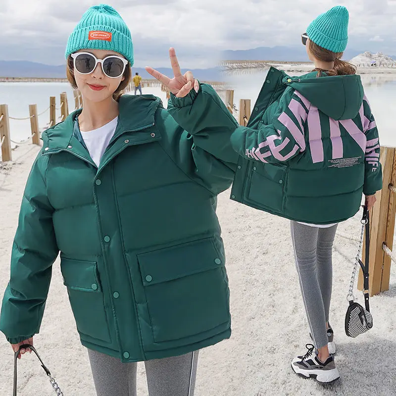 Thicken Parkas Winter Jacket Women's 2021 Korean loose Down cotton Letter Coat Hooded Warm Casual Female Snow Outwear Streetwear