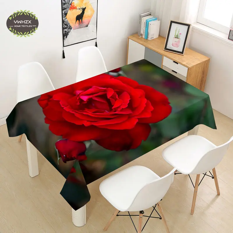 

Red Rose Table Cloth Home Valentine's Day Candlelight Dinner Rectangle Tablecloth Decoration Waterproof Anti-stain Tablecloths