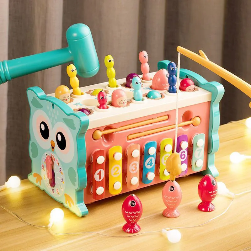 

New Baby Montessori Toys Magnetic Fishing Owl Cube Learning Educational Clock Kids Hammer Game with Music Puzzle for Kids Gift