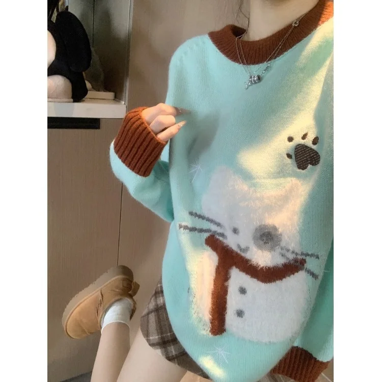 Crescent Ci Самодельный в наличии! Милый сладкий кот пуловер с героями мультфильмов