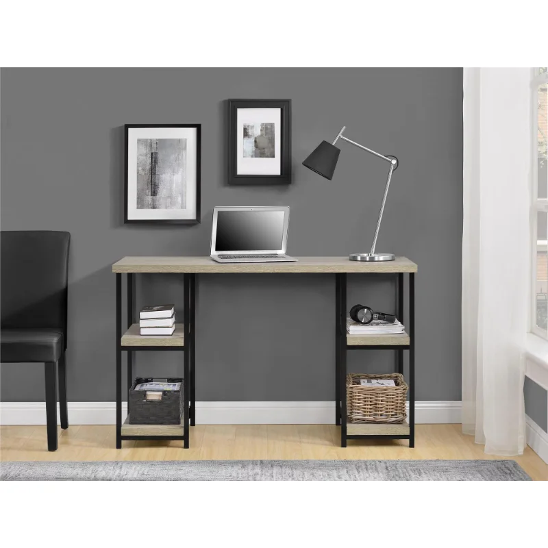 

Ameriwood Home Alsberry Double Pedestal Computer Desk, Distressed Gray Oak computer desk office desk