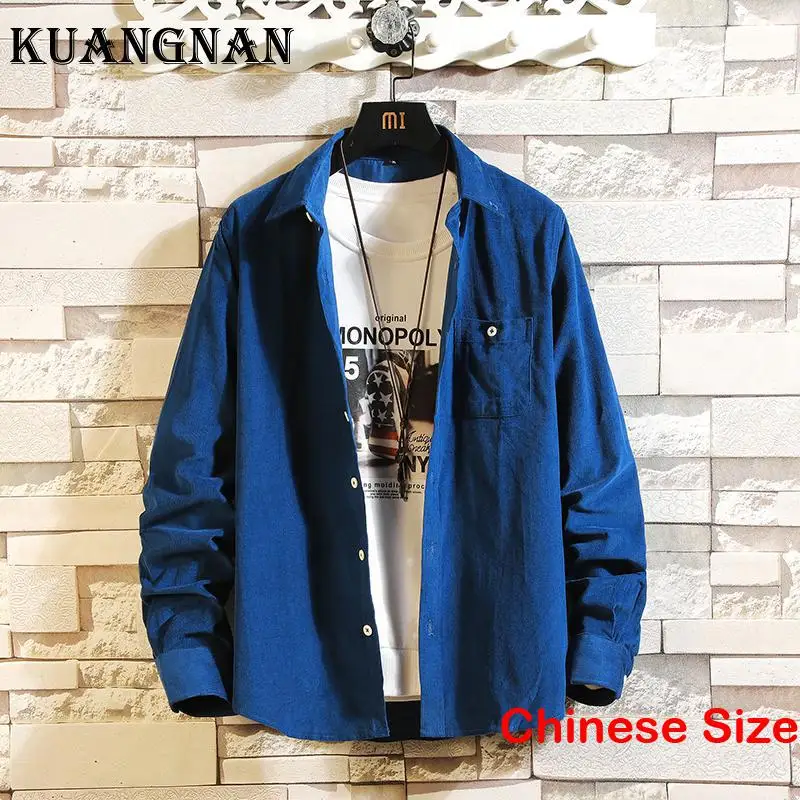

KUANGNAN Flannel Shirt Men's Shirt & Blouse Work Wear Long Sleeve Top Shirts for Mens Clothes Japanese Fashion Clothing 4XL 2023