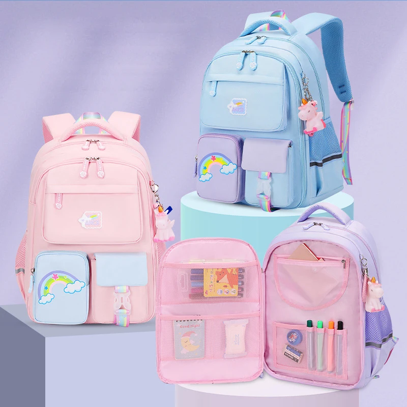 Girls' School Backpacks Grades 3 Rainbow School Bags for Teenager Girls Princess Primary Backpack Kid Schoolbag Mochila Infantil