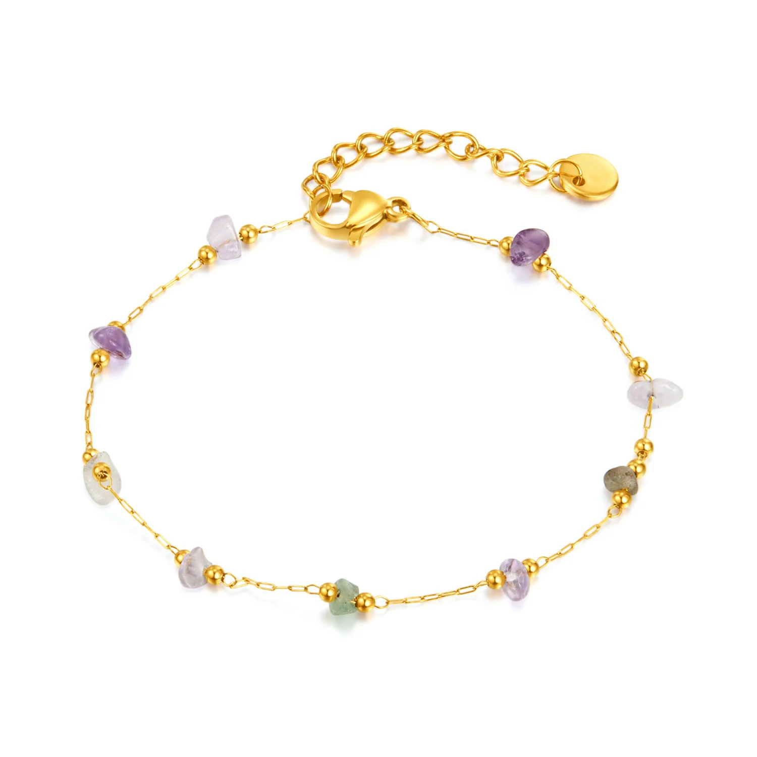 

New fashion accessories Japan and South Korea light luxury colorful natural stone hand jewelry titanium steel ethnic wind bracel