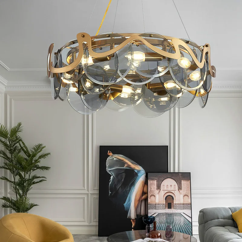 

Post Modern Glass E14 Led Chandelier For Living Room Round Lustre Metal Led Pendant Lights Suspend Lamp Led Droplight Fixtures