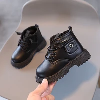 britain style pocket girls solid black school ankle boots simple boys spring autumn versatile tide boots soft kids fashion new