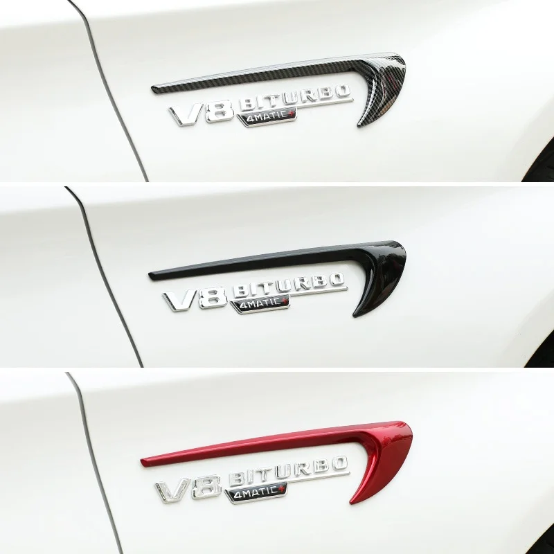 

2pcs Fender Wind Vane Air Badge Decor Sticker V8 BITURBO Emblem For Mercedes Benz AMG GT S ML SL Class CLA GLA SLK SLS CLS W220