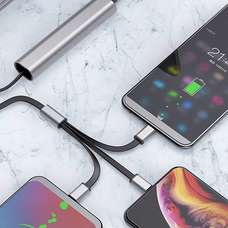 

Hidden Mini Multi Charging Cable Aluminum Alloy Type-c Micro Portable 3 in 1 Usb Wire For Huawei Xiaomi