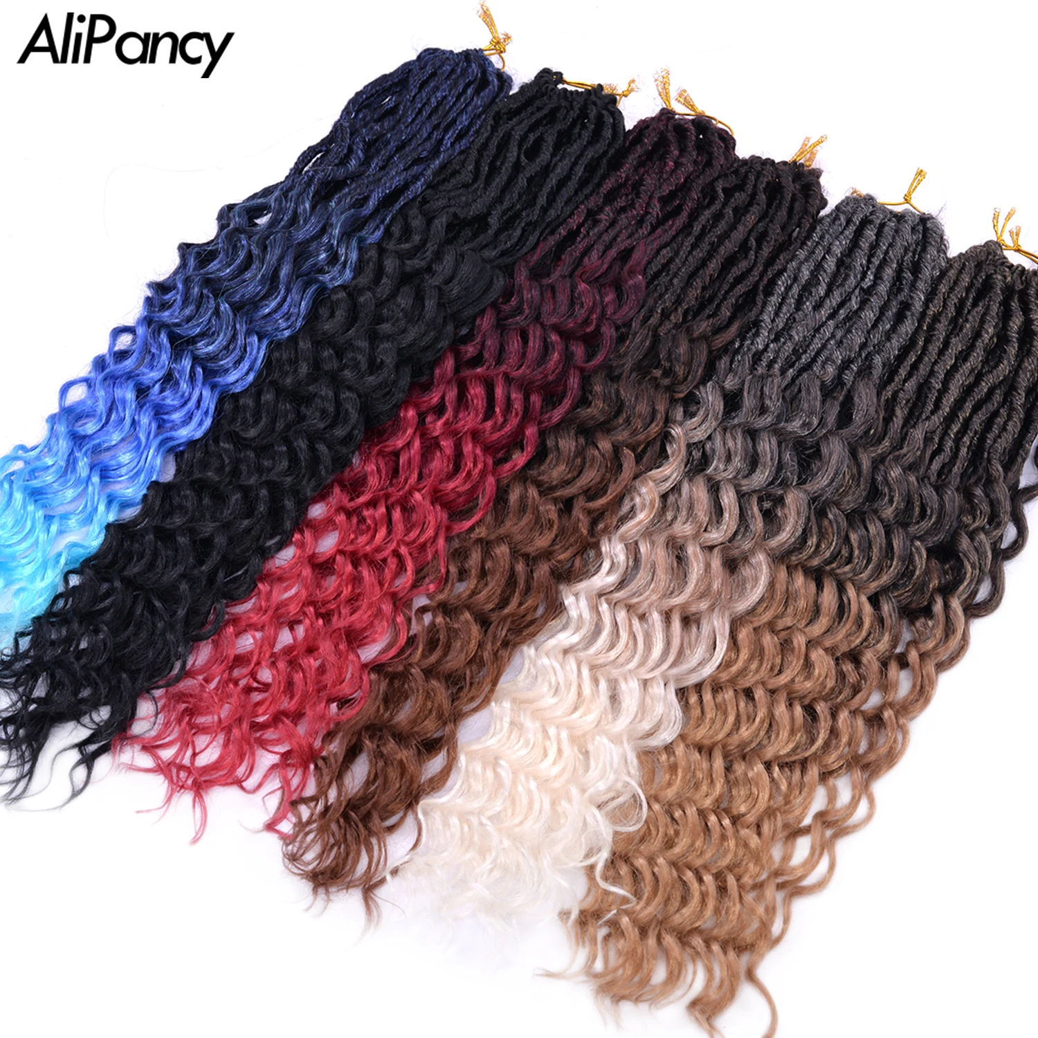 

22inch For Women Synthetic Goddess Deep Wave Faux Locs Crochet Braids Fluffy Braiding Hair Extension Ombre Color Soft Locks Hair