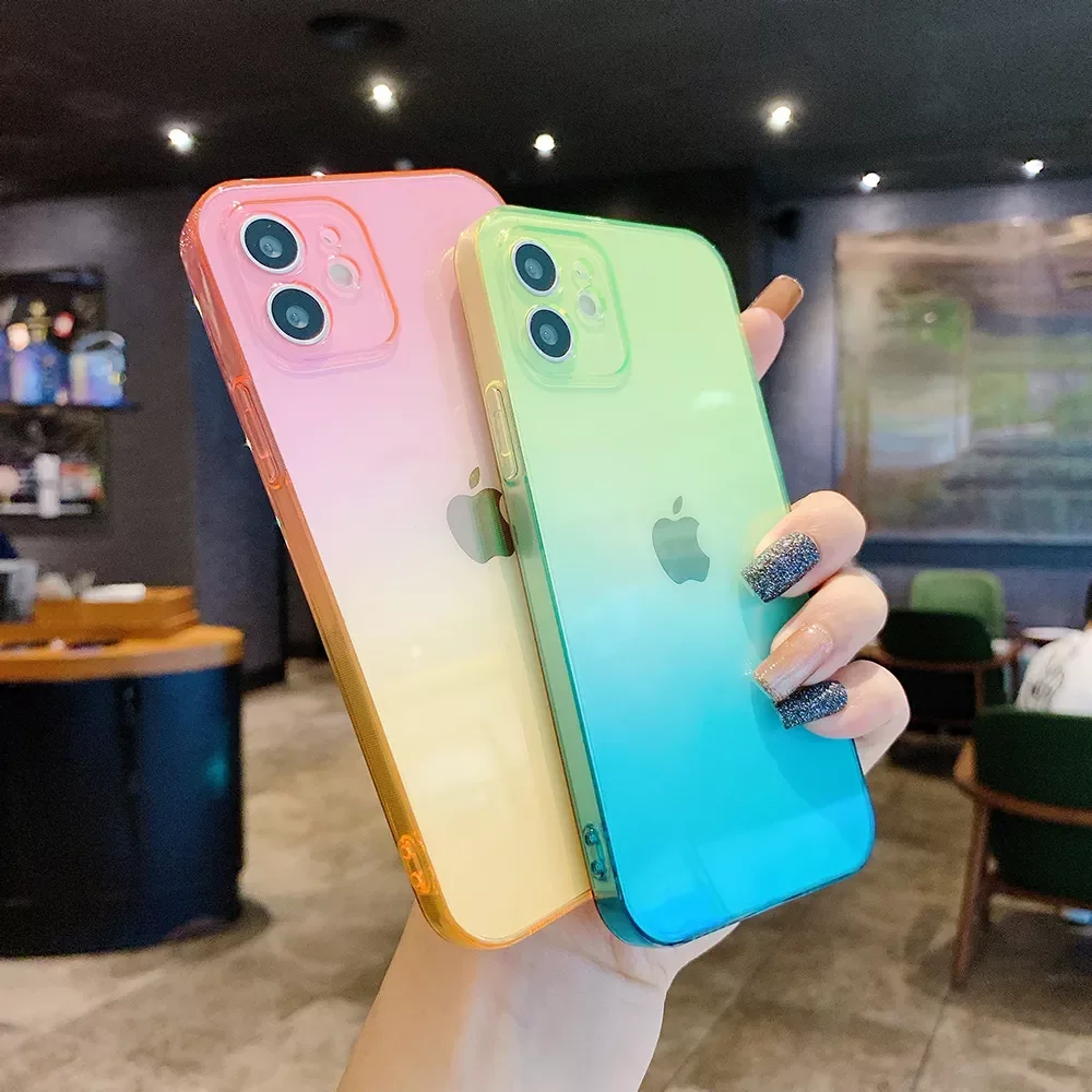 

Square Gradient Silicone Phone For iPhone 13 12 11 Pro XS Max X XR SE 2020 7 8 Plus Clear Soft Back Cover Thin Shell