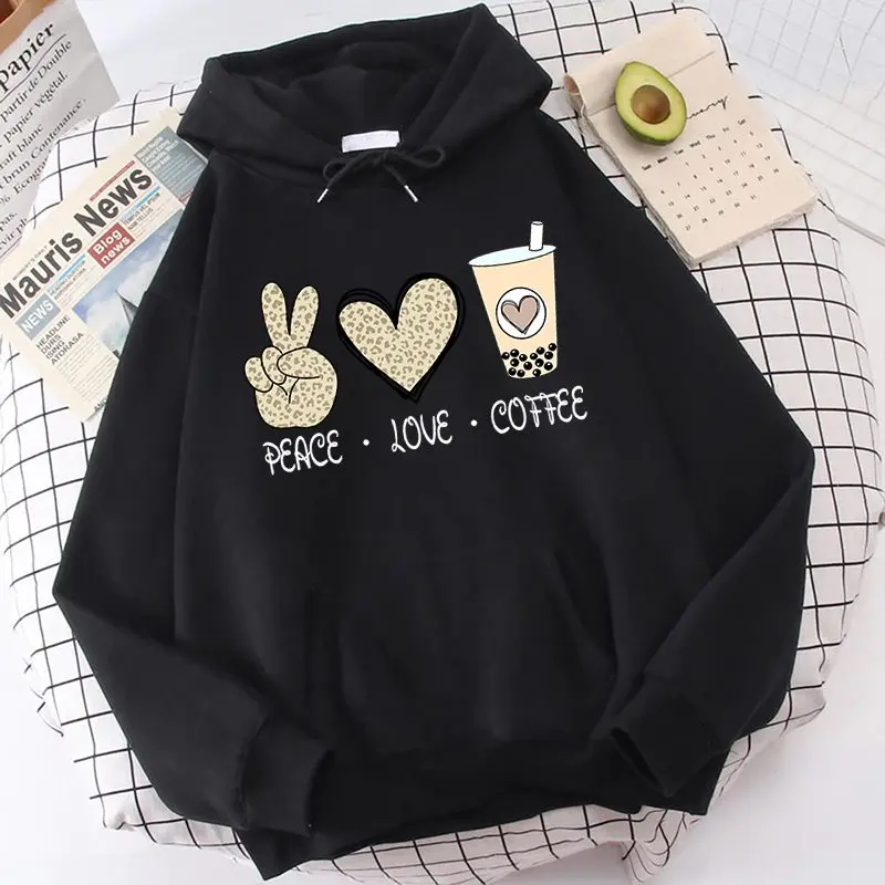 

Cute Peace Love Coffee Print Women Hoodies Hip Hop Clothes Fashion Heartlove Coffee Sportswears Harajuku Loose Womens Sweatshirt