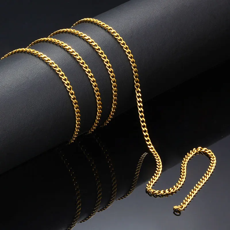 New Width 2.2mm/3mm Plated-Gold Cuban Chains Stainless Steel Ornament Jewellery Making Supplies Accessorie DIY Fashion Style