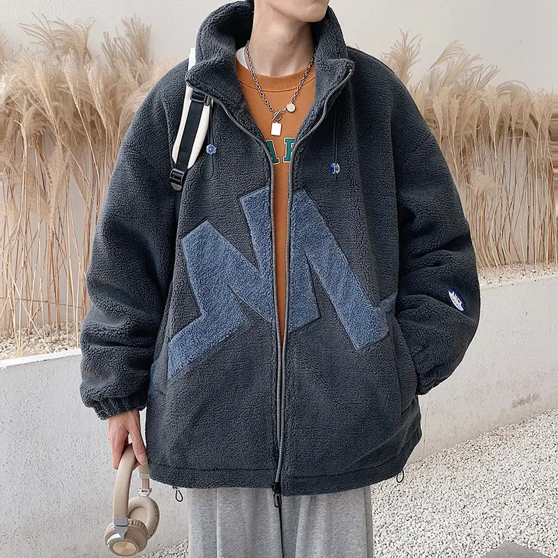 Trendy Lamb Wool Cotton-Padded Jacket Coat Men's Winter Thickened Velvet Padded Cotton-Padded Jacket 2023 New Casual Spring and