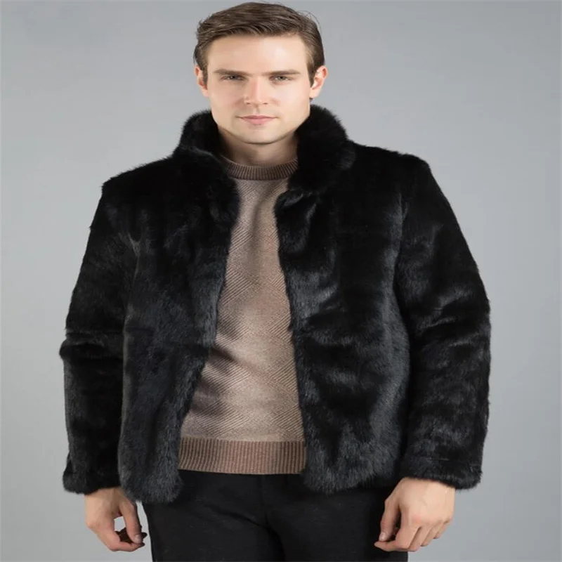 Autumn faux mink fur leather jacket mens stand collar lapel winter thicken warm fur leather coat men loose jackets fashion B248