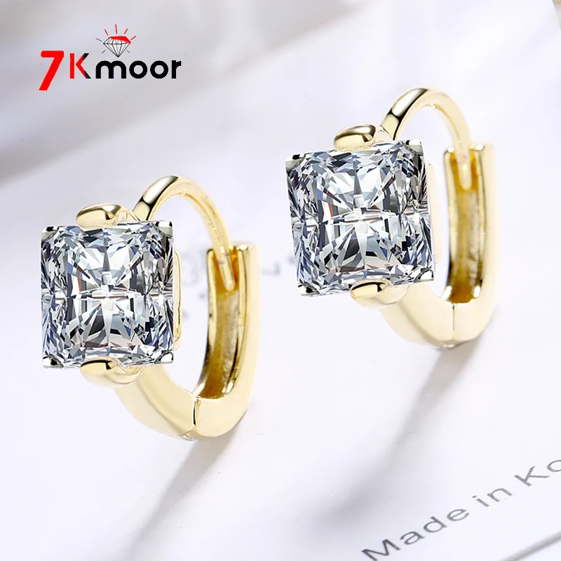 Модные серьги-гвоздики из серебра 925 пробы с инкрустированным фианитом серьги цвета 18-каратного золота женские очаровательные ювелирные изделия в подарок