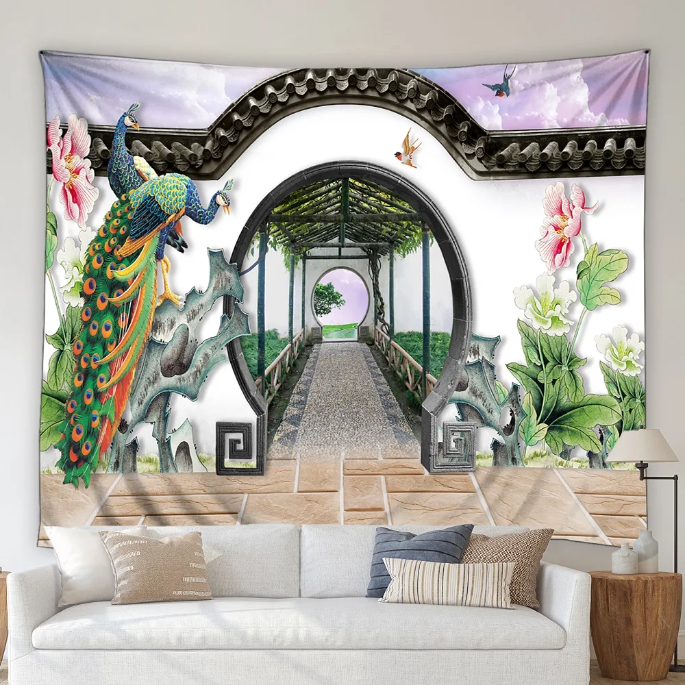 

Retro Arch Door Landscape Tapestry Garden Wall Hanging Background Study Decoration Blanket for Bedroom Living Room Tapestries
